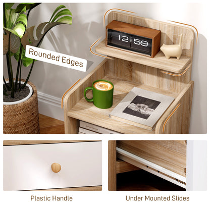 طاولة بجانب السرير متعددة التخزين من HOMCOM - لون أبيض/تأثير خشبي