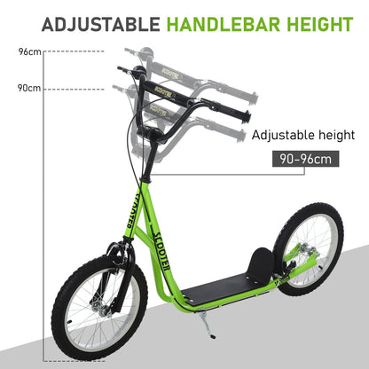 Teen Kids Stunt Scooter Children Kick Scooter Adjustable Handlebar 2 Brakes Ride On 16 Inch Rubber Tyres Green