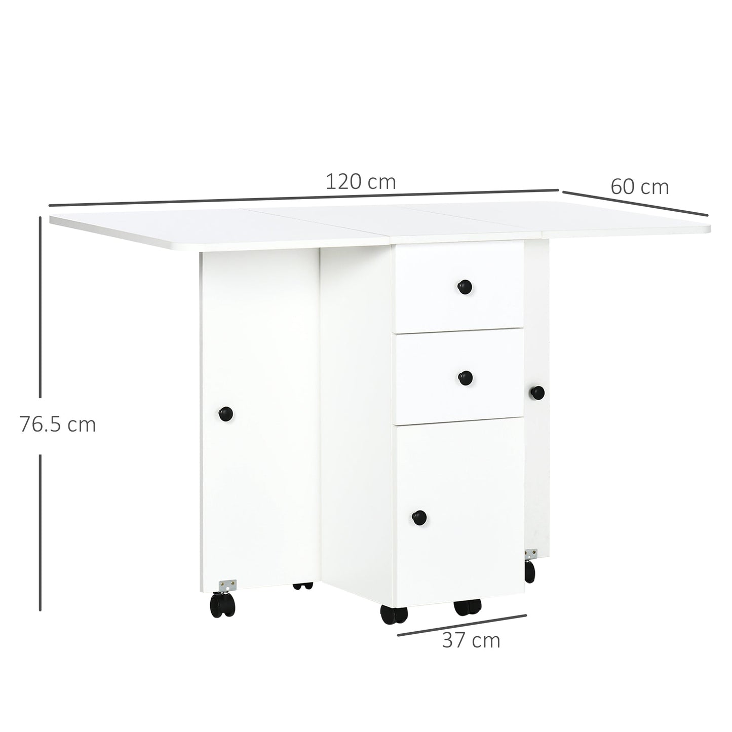 HOMCOM Multi-Storage Six-Person Drop Leaf Dining Table - White