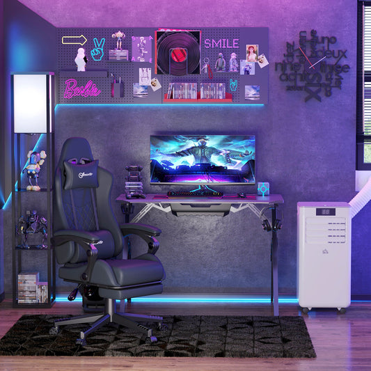 Vinsetto Computer Gaming Chair with Footrest, Video Gaming Chair for Adults with 130 Reclining Back, Desk Chair with Lumbar Support and Adjustable Height, Black