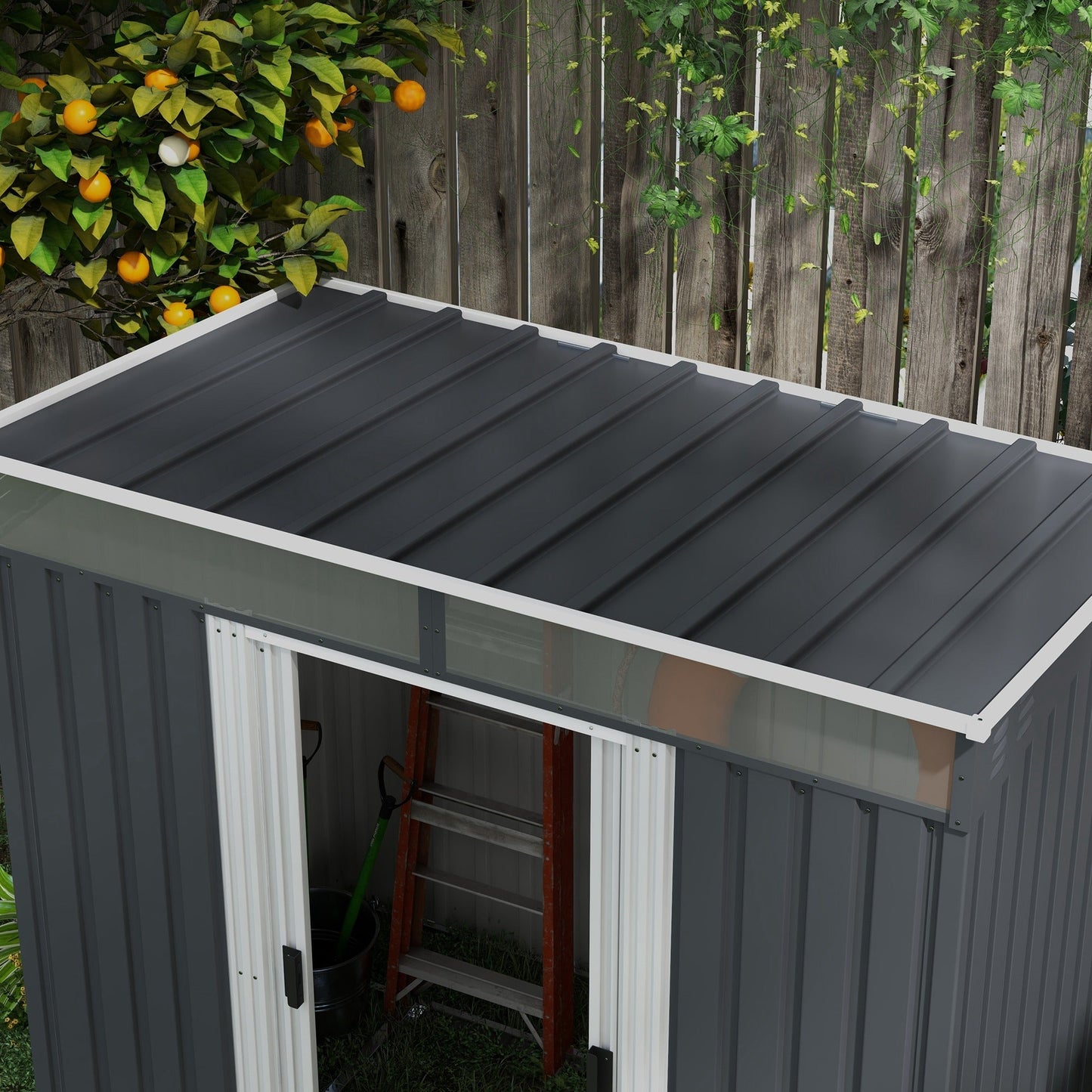 Outsunny 6.5 x 4FT Galvanised Metal Shed with Foundation, Lockable Tool Garden Shed with Double Sliding Doors and 2 Vents, Grey