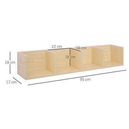 HOMCOM Wall Mount 84 CD / 56 DVD/Blu-ray/ Media Storage Rack 4 Cubes, Wooden Shelf Organiser Unit Bookcase Display, Set of 2, Natural Wood Finish