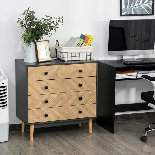 Wooden 5-Drawer Storage Cabinet Chest with Metal Handles Bedroom Living Room