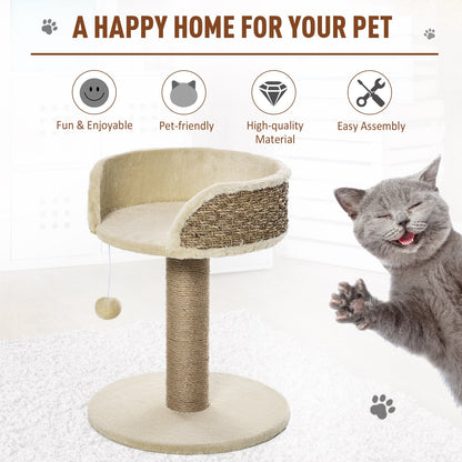 PawHut Cat Scratching Post Cat Tree Activity Center Kitten House Furniture with Scratching Posts Dangling Ball Perch Beige