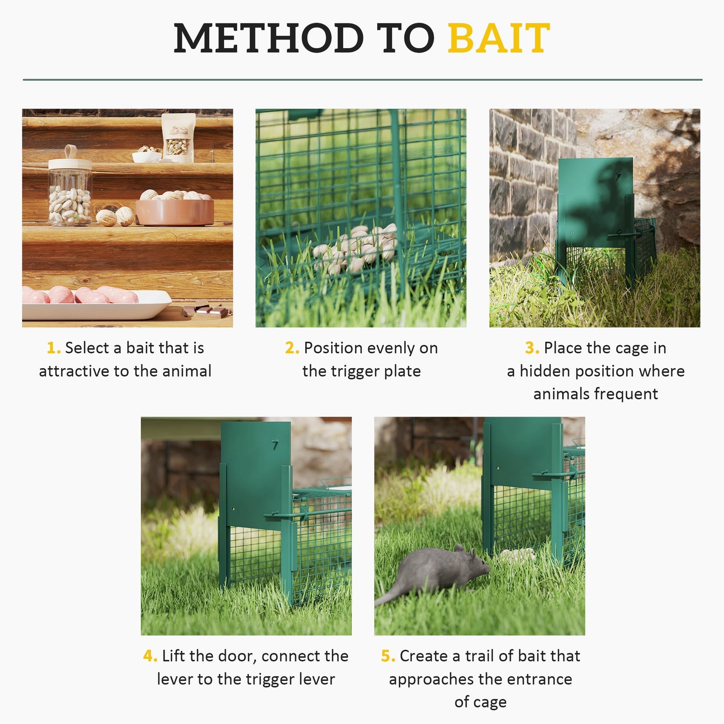Outsunny Metal Rat Trap with Single Door, for Small Animals, Dark Green