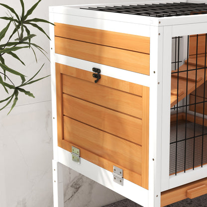 PawHut Wooden Rabbit Hutch, Guinea Pig Cage, with Removable Tray, Openable Roof