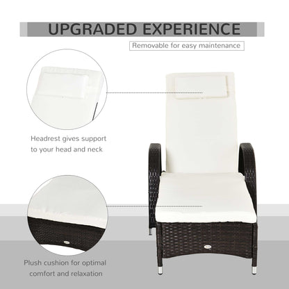 Outsunny 2PC Rattan Sun Lounger Recliner Bed Reclining Chair Patio Garden Outdoor Wicker Weave Adjustable Headrest with Fire Retardant Cushion √¢‚Ç¨‚Äú Brown