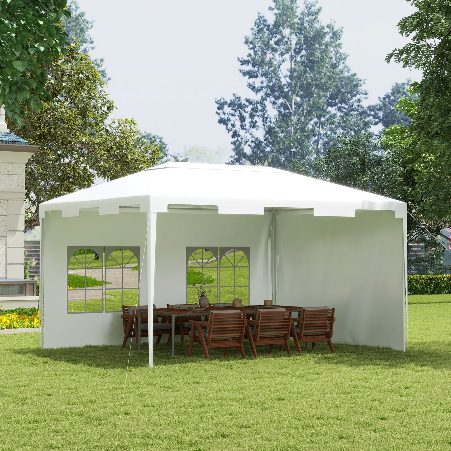 Namiot imprezowy Outsunny 3 x 4 m, altana ogrodowa, namiot imprezowy z 2 ścianami bocznymi, na patio i do ogrodu, biały