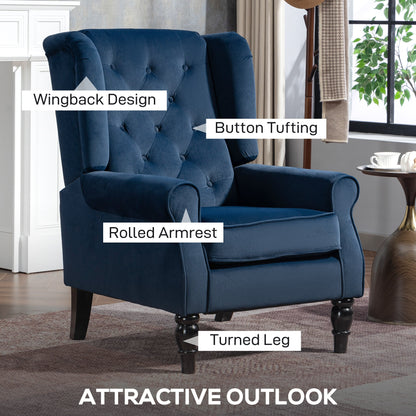 HOMCOM Wingback Accent Chair, Retro Upholstered Button Tufted Occasional Chair for Living Room and Bedroom, Dark Blue