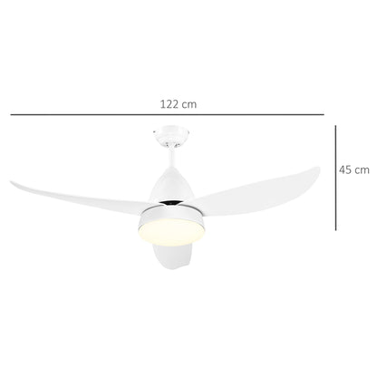 HOMCOM Reversible Ceiling Fan ze światłem, 3 łopatki, nowoczesny montaż do wnętrz, biały wentylator LED z pilotem, do sypialni, salonu, biały