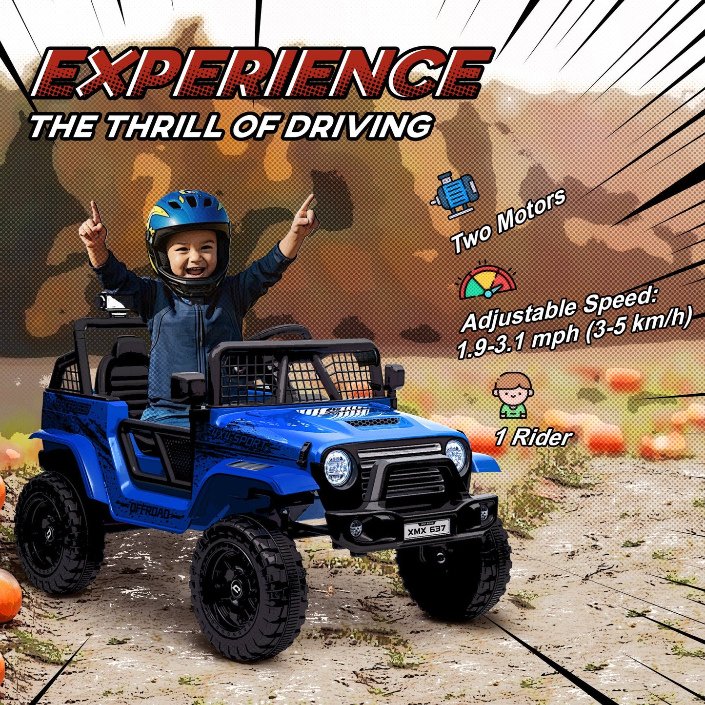 AIYAPLAY 12V Battery Powered Kids Ride-On Car, Electric Truck w/ Spring Suspension, Remote, Music, Horn, Lights, Blue