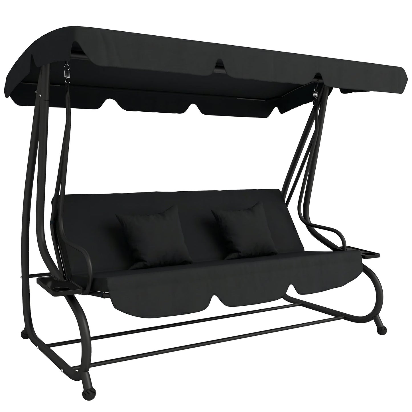Outsunny Three-Person garden Swing Chair, with Adjustable Canopy - Black