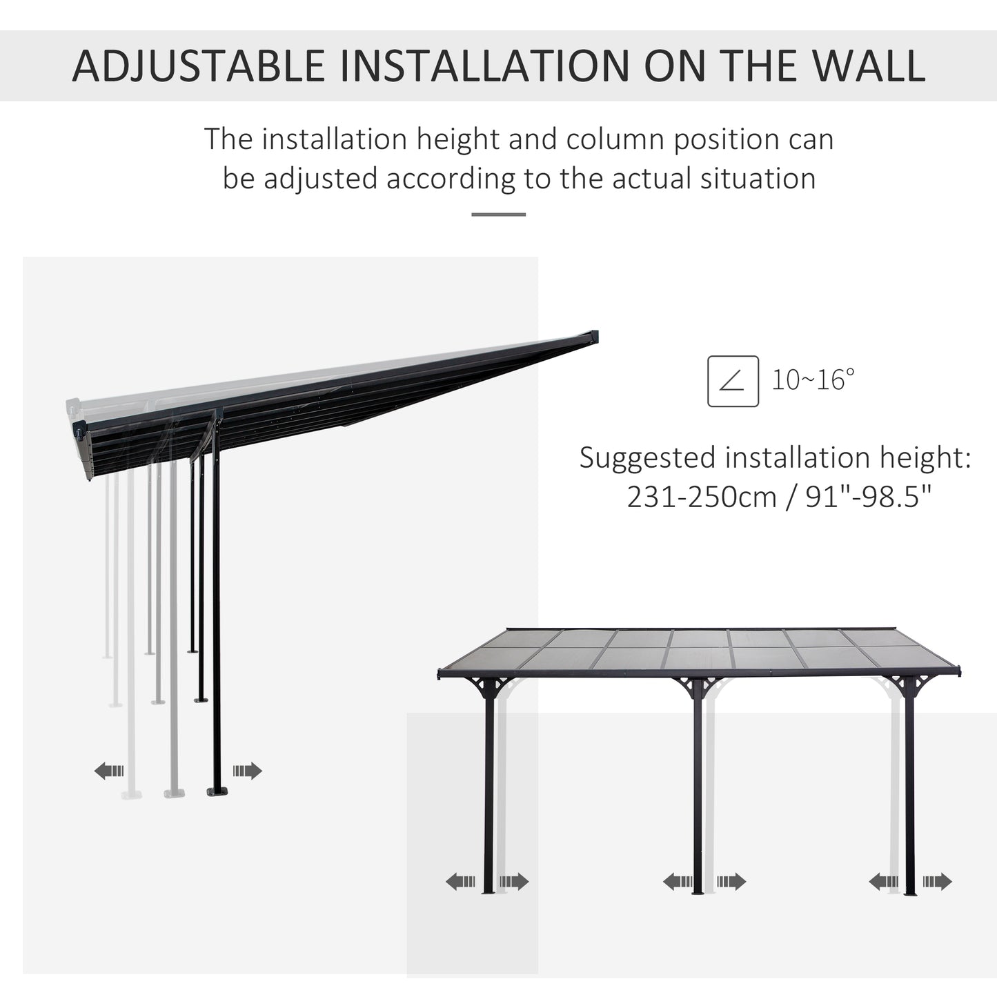Outsunny 4,35 x 3 m Zewnętrzna altana ogrodowa Pergola, chowana pergola z aluminiowymi słupkami i dachem z PC, szara