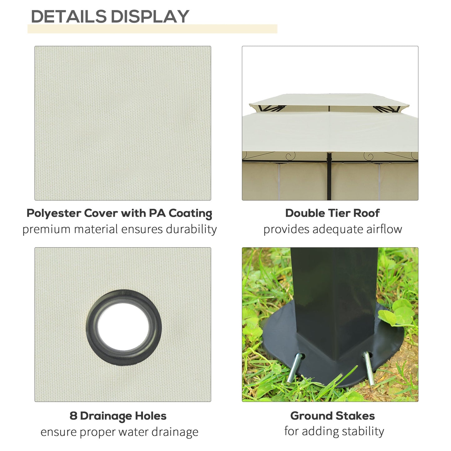 Outsunny 4m x 3(m)Garden Gazebo, Double Roof Outdoor Gazebo Canopy Shelter with Curtains, Solid Steel Frame for Lawn and Deck, Beige