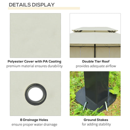Outsunny 4m x 3(m)Garden Gazebo, Double Roof Outdoor Gazebo Canopy Shelter with Curtains, Solid Steel Frame for Lawn and Deck, Beige