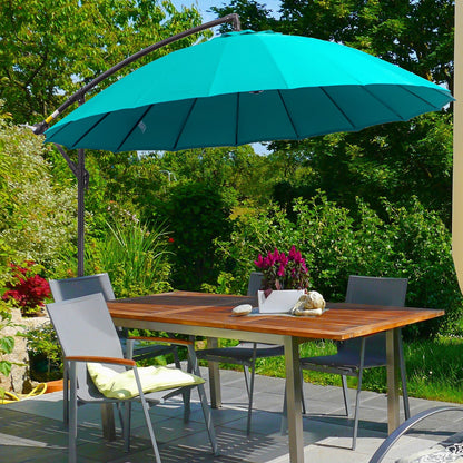 3 Metre Cantilever Shanghai Parasol Garden Hanging Banana Sun Umbrella with Crank Handle, 18 Sturdy Ribs and Cross Base, Turquoise