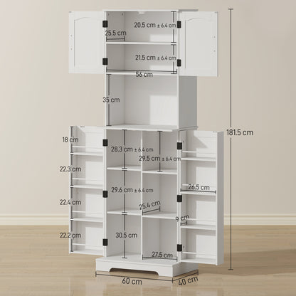 HOMCOM Tall kitchen buffet kitchen cabinet, 4 doors countertop 8 spice racks adjustable shelves 60x40x181.5cm white