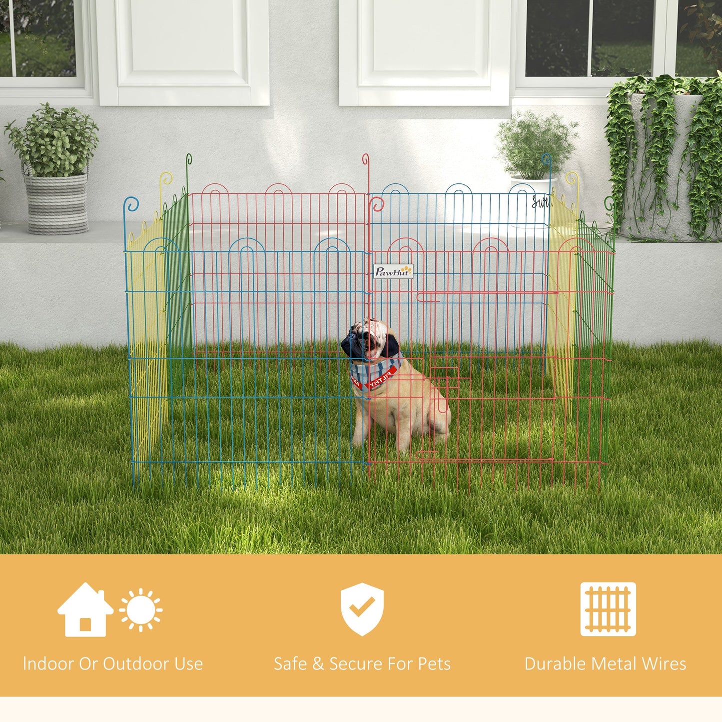 PawHut Pet Playpen Crate, with Eight Panels, Door, for Indoors and Outdoors, 60H x _156cm