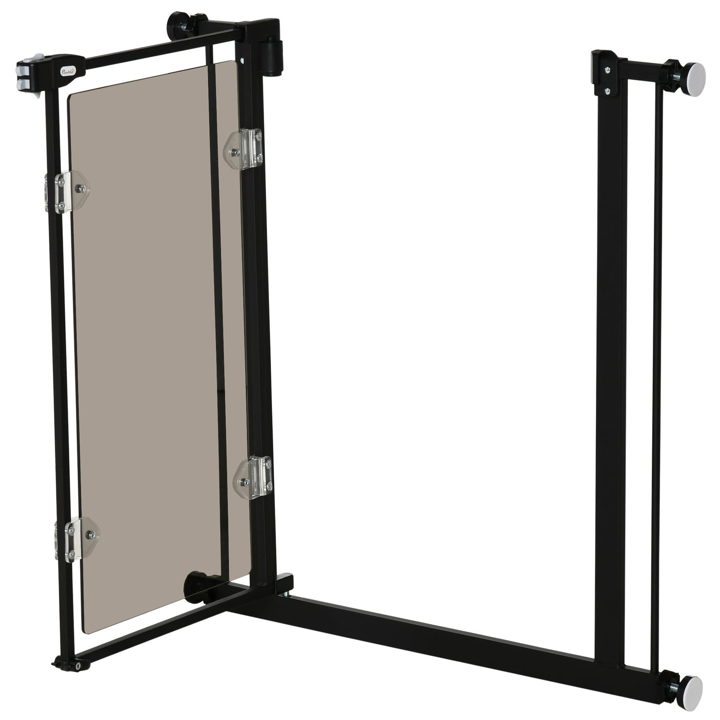 PawHut Pressure Fit Pet Safety Gate, Auto-Close Dog Barrier Stairgate, with Double Locking, Acrylic Panel, for Doors, Hallways, Staircases, Openings 74-80 cm, Black Barrier, w/