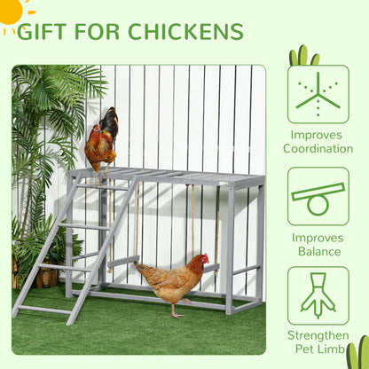 مجموعة ألعاب PawHut Chicken Activity Play with Swing Set لـ 3-4 دجاجات، حظيرة دجاج خشبية، رمادية