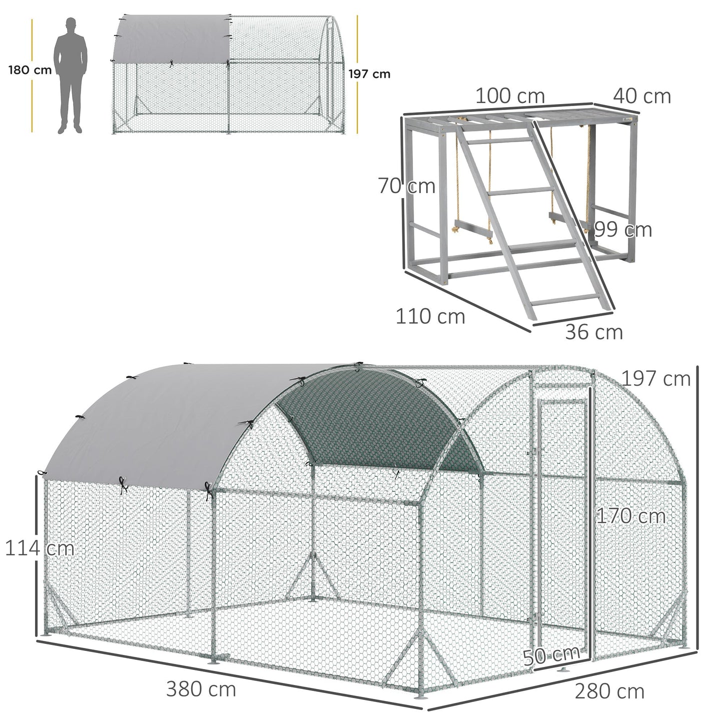 PawHut Walk In Chicken Run مع رف وغطاء لأنشطة الدجاج، 2.8 × 3.8 × 2 متر