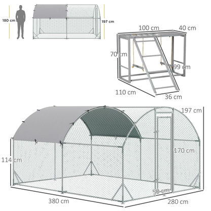 PawHut Walk In Chicken Run مع رف وغطاء لأنشطة الدجاج، 2.8 × 3.8 × 2 متر