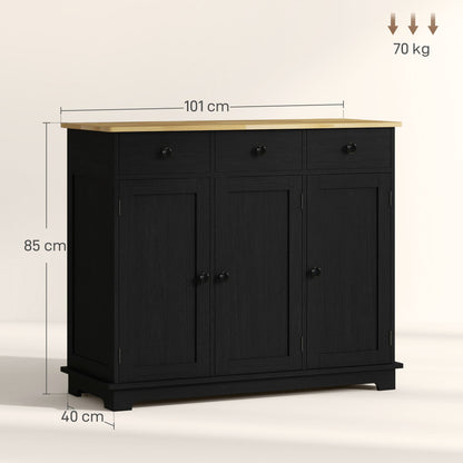 HOMCOM Sideboard with Rubberwood Top and Adjustable Shelves for Dining Room, Kitchen - Black Wood-Effect