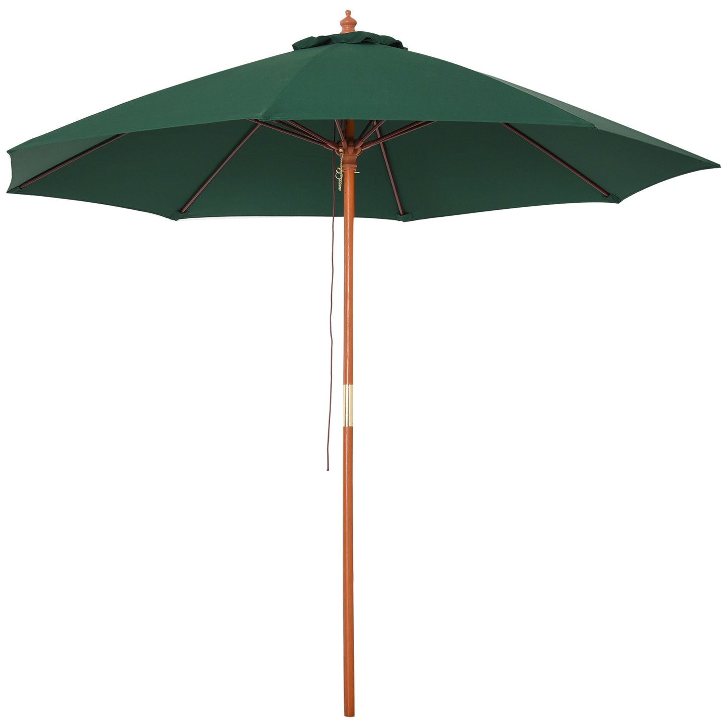 Outsunny 2.5m Wood Garden Parasol Sun Shade Patio Outdoor Market Umbrella Canopy with Top Vent, Dark Green