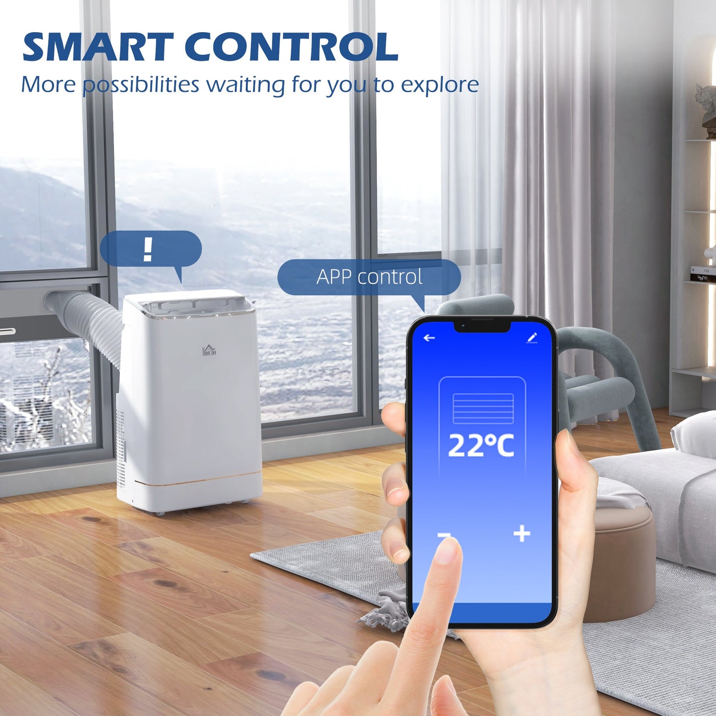 14,000 BTU Mobile Air Conditioner, 35m², Smart Home WiFi, with Dehumidifier, Fan, 24H Timer, Window Kit, White