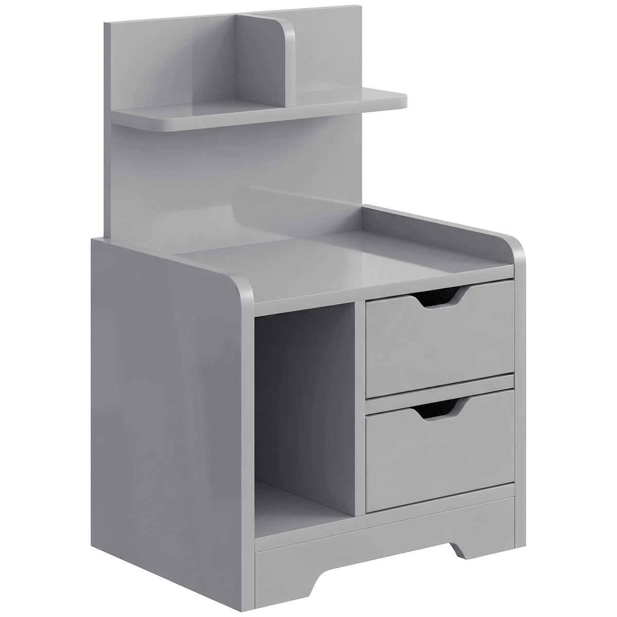 HOMCOM Bedside Table, Small Bedside Cabinet with 2 Drawers and Storage Shelves, Modern Nightstand for Bedroom, Grey