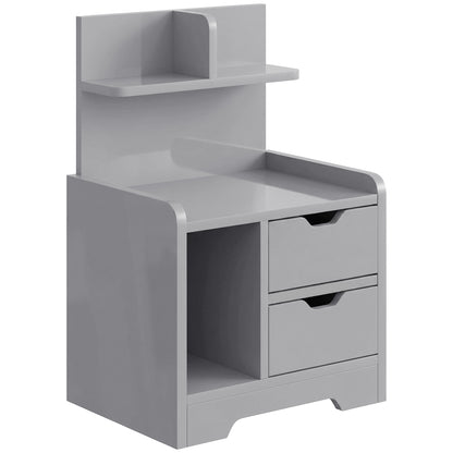 HOMCOM Bedside Table, Small Bedside Cabinet with 2 Drawers and Storage Shelves, Modern Nightstand for Bedroom, Grey