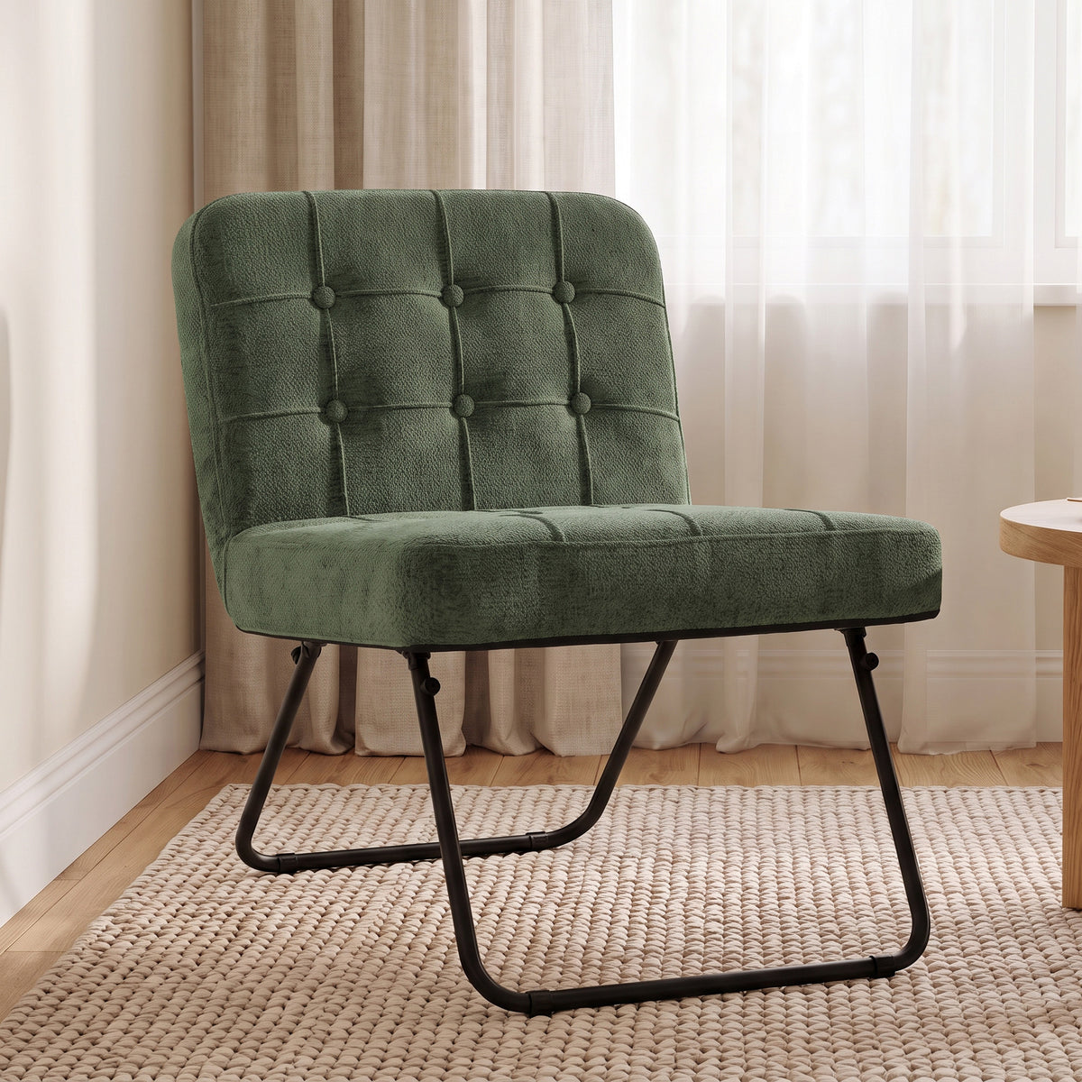 HOMCOM Modern Accent Chair, Foldable Chenille Upholstered Lounge Chair with Backrest, Wide Seat, Light Green