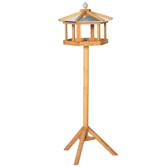 PawHut Wooden Bird Table Free Standing Feeder Garden Sheltered Feeding Station Parrot Stand Birdhouse _40x113cm