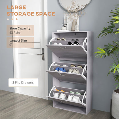 HOMCOM Shoe Storage Cabinet with 3 Flip Drawers, Narrow and Slim, 12 Pair of Shoes Organizer for Hallway, Entryway