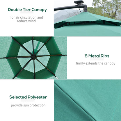 Outsunny 3m LED Light Overhanging Parasol - Zielony