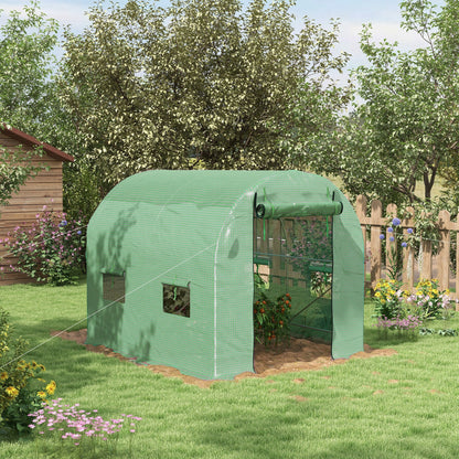 Tunel foliowy Outsunny Walk-In Garden ze stalową ramą, osłoną z PE, drzwiami zwijanymi i 4 oknami, 2,5 x 2 m, zielony