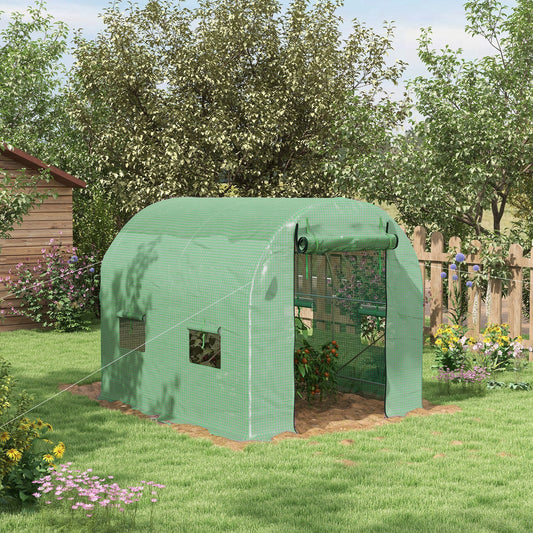 Tunel foliowy Outsunny Walk-In Garden ze stalową ramą, osłoną z PE, drzwiami zwijanymi i 4 oknami, 2,5 x 2 m, zielony