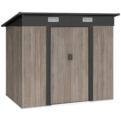 Outsunny 4 x 7ft Metal Shed - Grey Wood-Effect