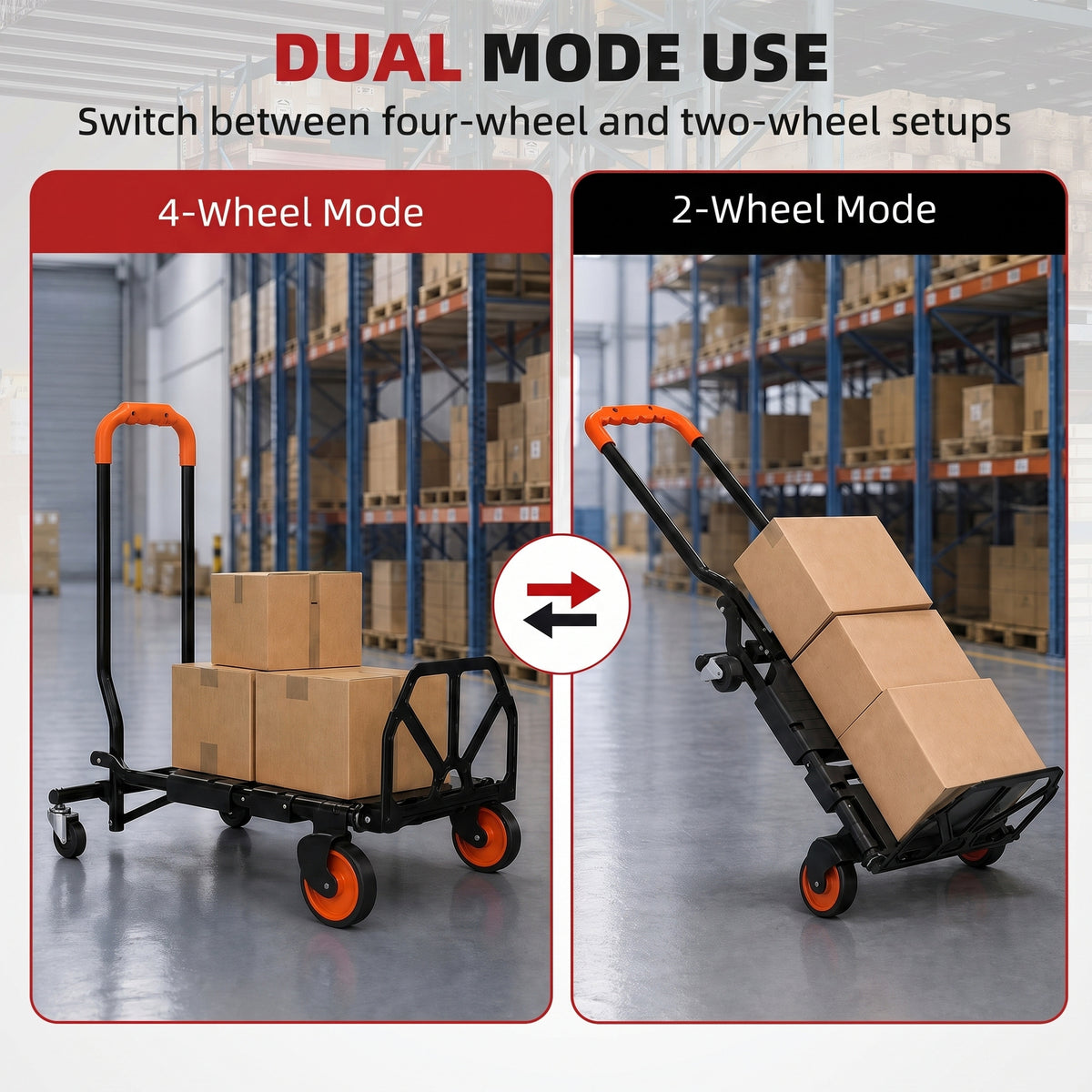 HOMCOM Steel 2-in-1 Folding Hand Truck on Wheels, Foldable Trolley with Foldable Base, 120kg, Black and Orange