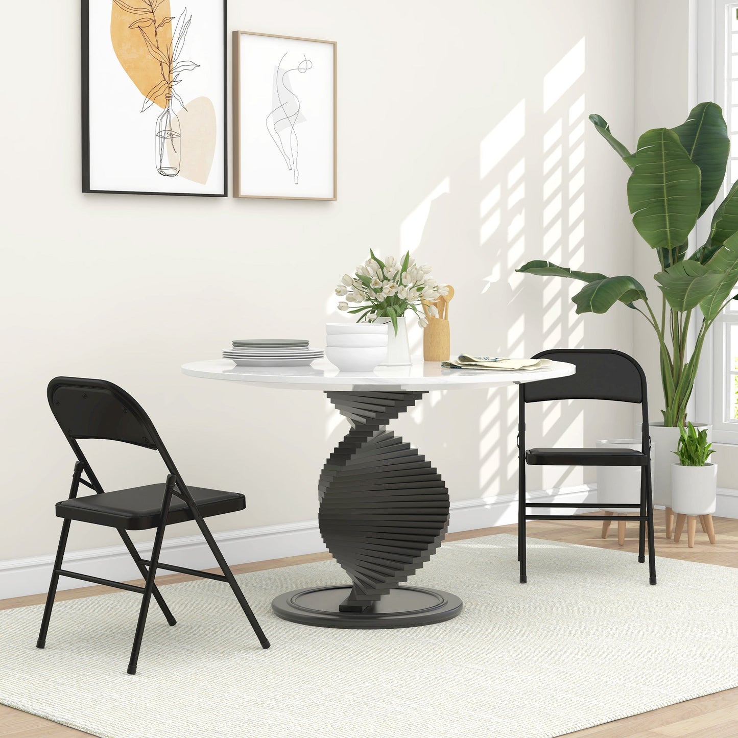 HOMCOM Set of Two Cushioned Folding Chairs - Black