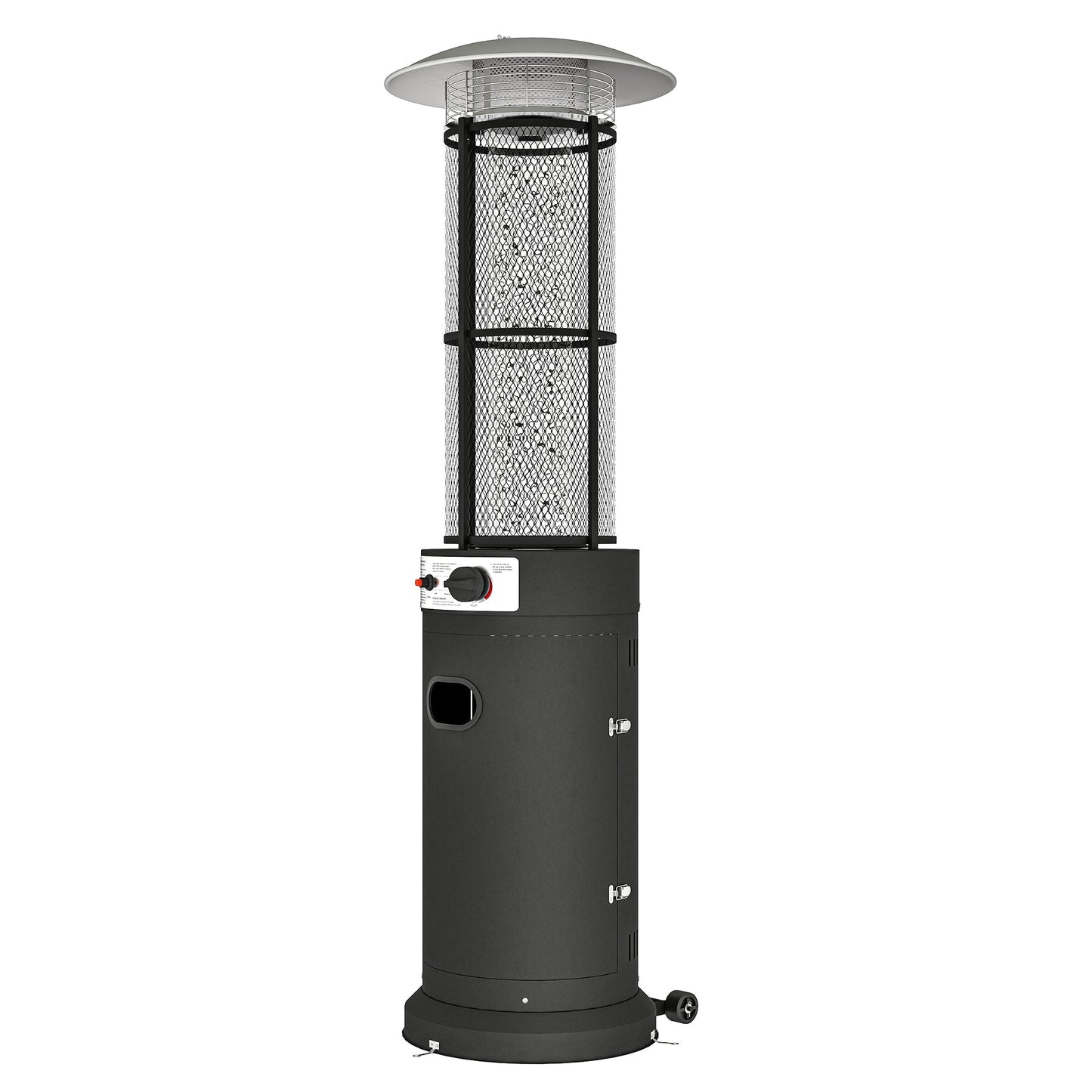 Outsunny 11 KW Freestanding Gas Patio Heater, Adjustable Outdoor Garden Propane Heater with Tip-Over Switch, Wheels, Pulse Ignition, Tank Room with Openable Door, Black