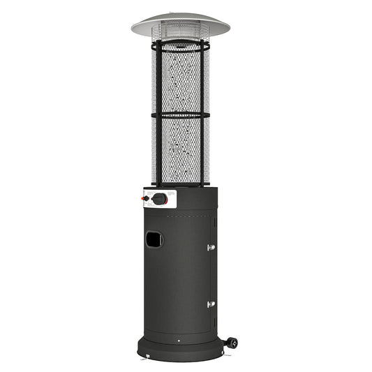 Outsunny 11 KW Freestanding Gas Patio Heater, Adjustable Outdoor Garden Propane Heater with Tip-Over Switch, Wheels, Pulse Ignition, Tank Room with Openable Door, Black