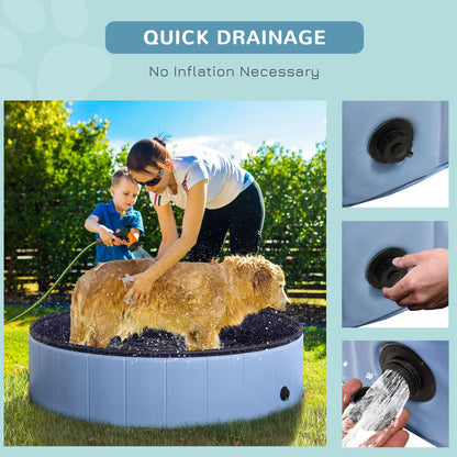 PawHut Foldable Dog Paddling Pool Pet Cat Swimming Pool Indoor/Outdoor Collapsible Summer Bathing Tub Shower Tub Puppy Washer (â120 √É‚Äî 30H cm, Blue)