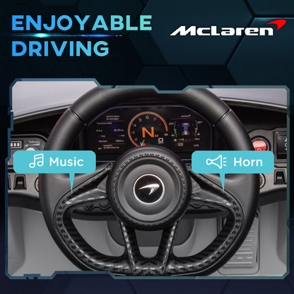 سيارة كهربائية للأطفال مرخصة من AIYAPLAY McLaren 765LT بقوة 12 فولت مع أبواب على شكل فراشة وعجلات نقل تعمل بالتحكم عن بعد باللون الرمادي