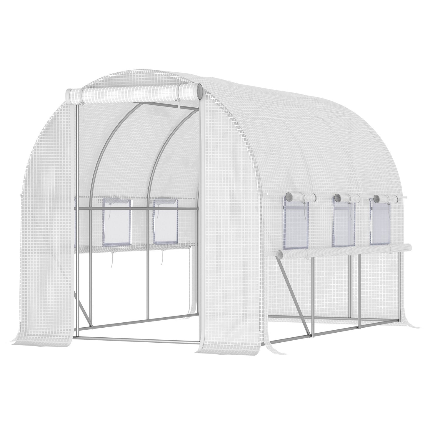 Tunel foliowy Outsunny Walk-in Szklarnia Szklarnia z rolowanymi ścianami bocznymi, odporna na promieniowanie UV osłona z PE, 3 x 2 x 2 m, biały