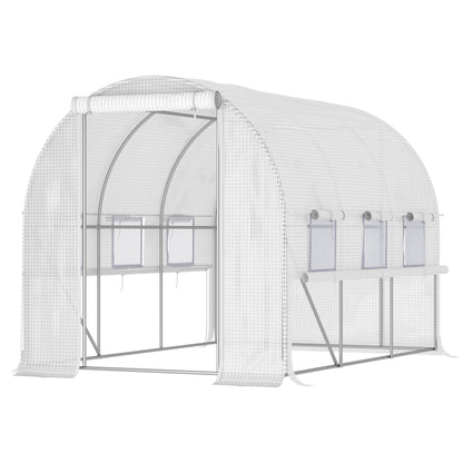 Tunel foliowy Outsunny Walk-in Szklarnia Szklarnia z rolowanymi ścianami bocznymi, odporna na promieniowanie UV osłona z PE, 3 x 2 x 2 m, biały