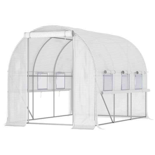 Tunel foliowy Outsunny Walk-in Szklarnia Szklarnia z rolowanymi ścianami bocznymi, odporna na promieniowanie UV osłona z PE, 3 x 2 x 2 m, biały