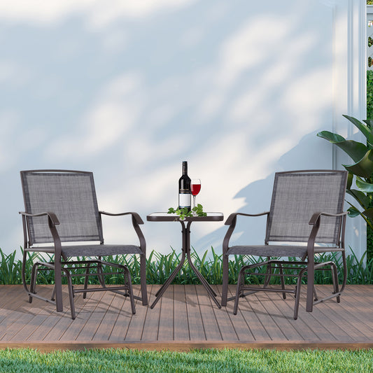 Outsunny Glider Bujany fotel i zestaw stołowy 2 pojedyncze fotele Bujany ogrodowy huśtawka Patio Meble Bistro Zestaw Szary