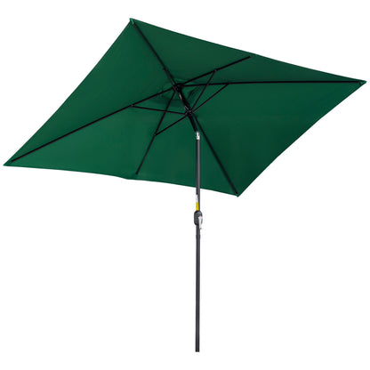 Outsunny 3x2m Patio Parasol ogrodowy Baldachim z aluminiową korbą odchylaną Prostokątny osłona przeciwsłoneczna Stal, zielony