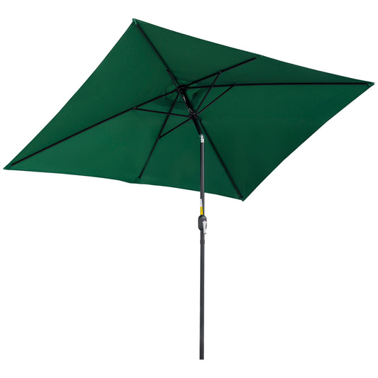 Outsunny 3x2m Patio Parasol ogrodowy Baldachim z aluminiową korbą odchylaną Prostokątny osłona przeciwsłoneczna Stal, zielony